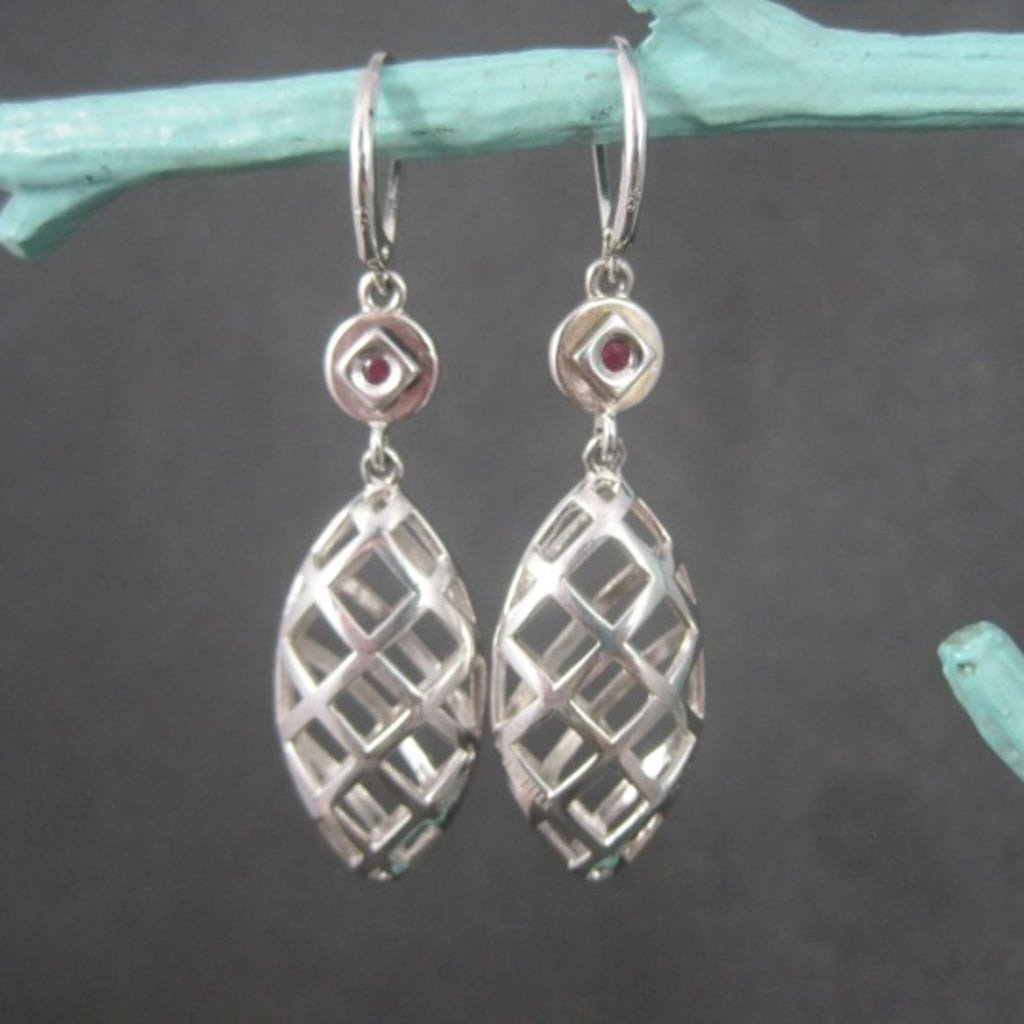 Elle Sterling Lattice Ruby Leverback Earrings